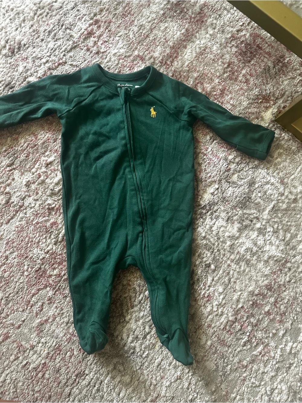 Ralph Lauren Dark Green Footed Baby One-Piece Romper
